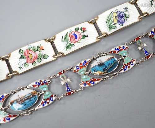 A Norwegian sterling and enamel floral bracelet, 16cm and on...