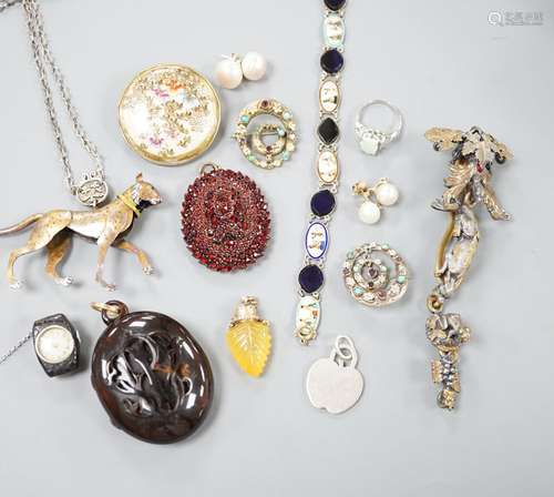 Mixed jewellery including enamelled white metal bracelet, ga...