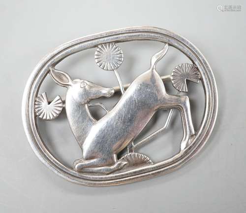 A Georg Jensen sterling knelling deer oval brooch, no. 256, ...