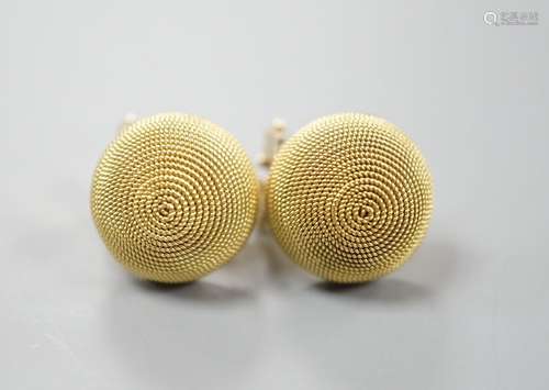 A pair of modern Italian 18ct spun gold domed earrings, 14mm...