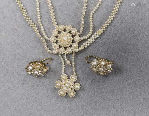 A 19th century multi strand seed pearl necklace, 40cm and a ...