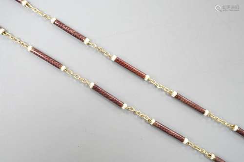 A 9ct and two colour enamelled baton link necklace, 52cm, gr...