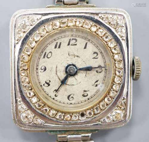 A ladys early 20th century white metal (stamped Plat) and di...