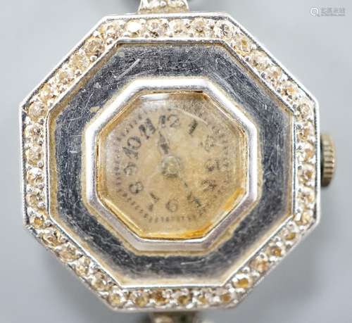 A ladys early 20th century white metal and diamond chip set ...