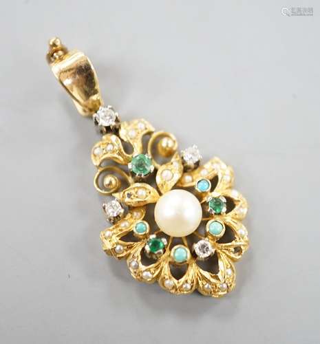 A continental, yellow metal, diamond, emerald, turquoise and...