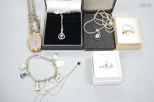 A small quantity of modern 925 and gem set jewellery and a C...