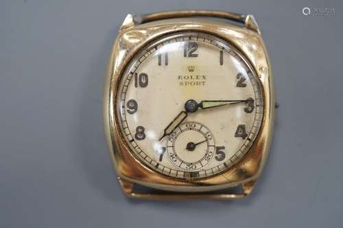 A gentlemans 1940s 9ct gold Rolex Sport manual wind wrist wa...