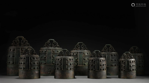 A Group of Chinese Nine Bronze Ritual Bells