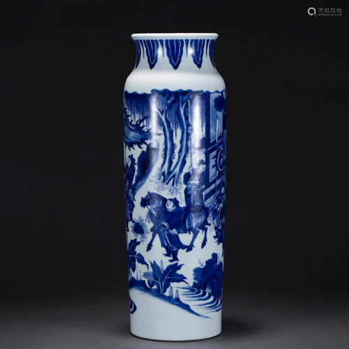 A Chinese Blue and White Figural Story Sleeve Vase Qing Dyn.