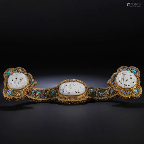 A Chinese Carved White Jade Inlaid Silver Gilt Ruyi Scepter ...