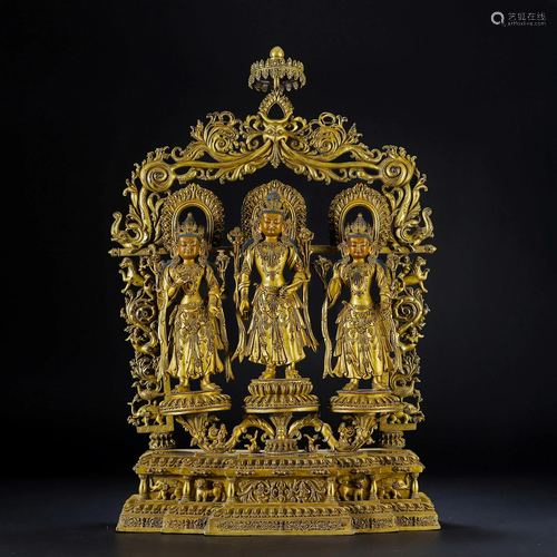 A Tibetan Bronze-gilt Standing Bodhisattva