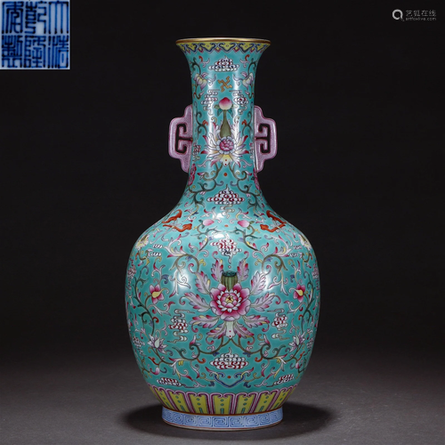 A Chinese Famille Rose Floral Scrolls Vase Qing Dyn.