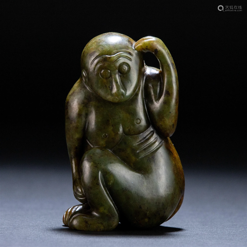 A Chinese Carved Jade Monkey Qing Dyn.