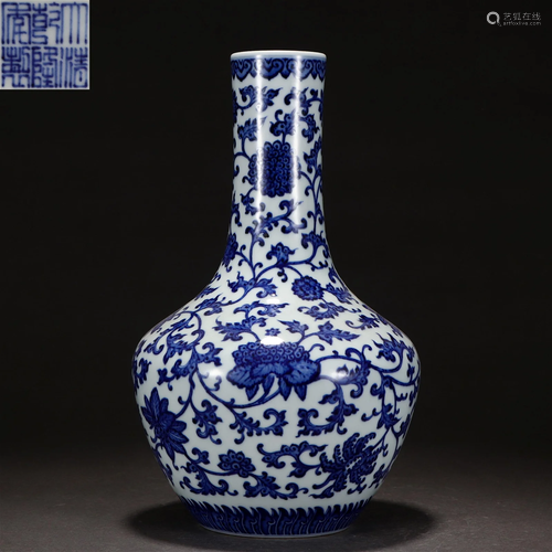 A Chinese Blue and White Floral Scrolls Vase Qing Dyn.