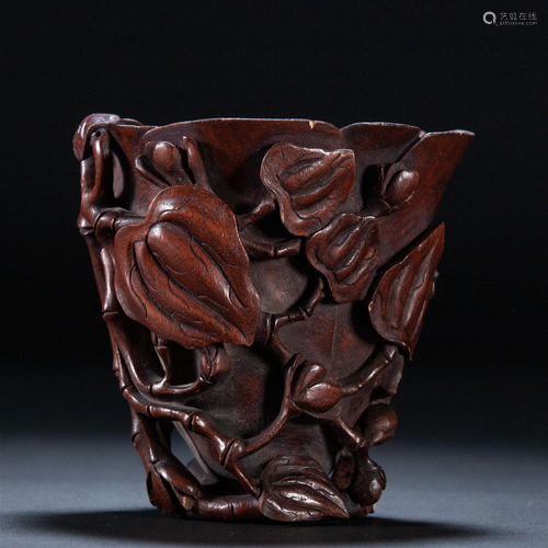 A Carved Aloeswood Rhyton Qing Dyn.