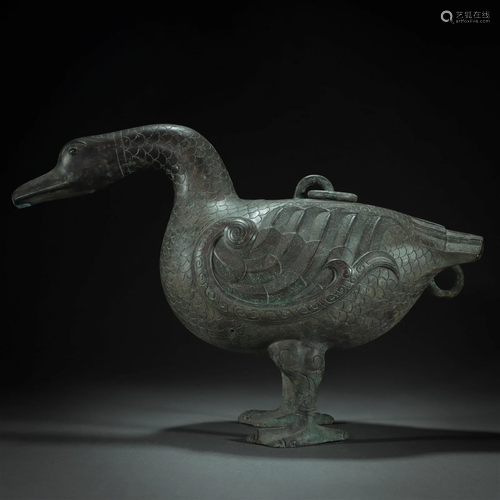 A Chinese Bronze Duck Shape Wine Vessel