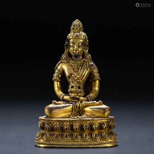 A Tibetan Bronze-gilt Seated Amitayus