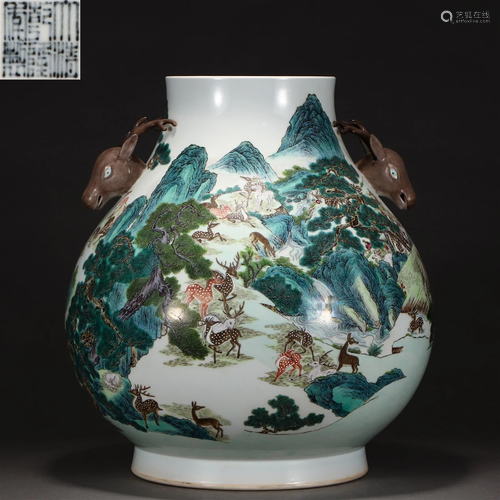 A Chinese Famille Rose Hundred Deers Zun Vase Qing Dyn.