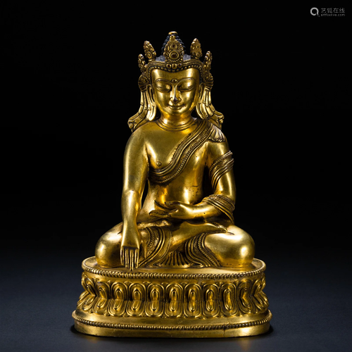 A Tibetan Bronze-gilt Seated Bodhisattva