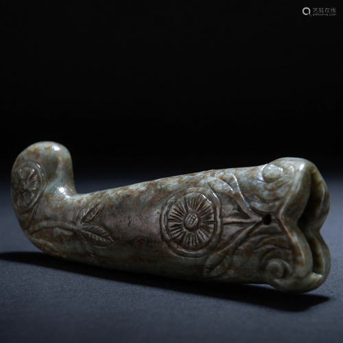 A Chinese Carved Jade Sword Head Qing Dyn.