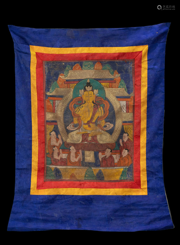 A Tibetan Thangka Depicting Seated Buddha