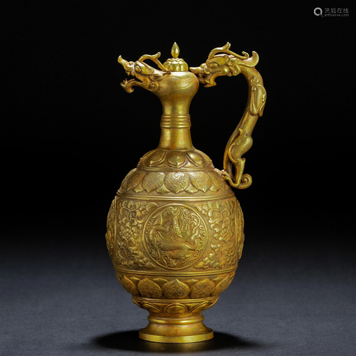 A Chinese Bronze-gilt Ewer Qing Dyn.