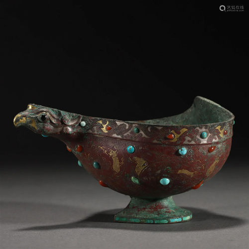 A Chinese Bronze Partly-gilt Wine Vessel