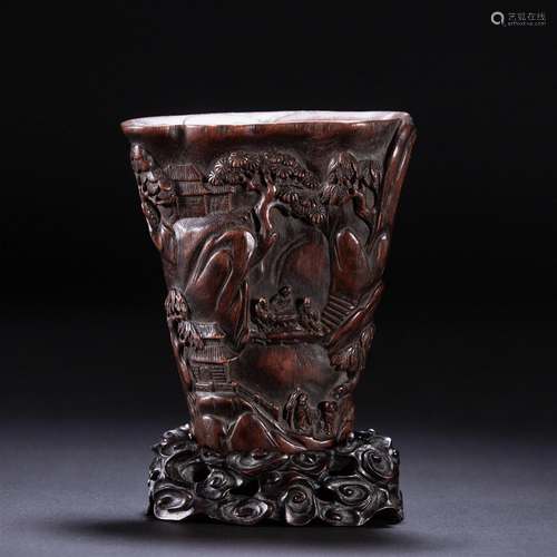 A Chinese Carved Aloeswood Brush pot Qing Dyn.