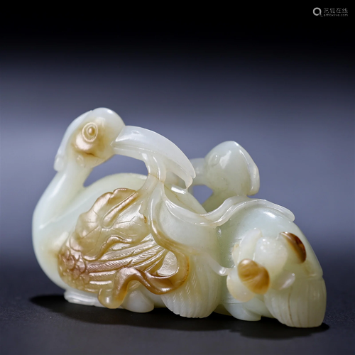 A Chinese Carved White Jade Double Birds Qing Dyn.