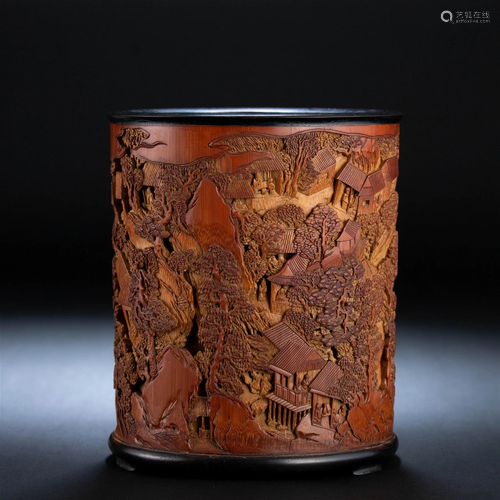 A Chinese Carved Bamboo Brushpot Qing Dyn.