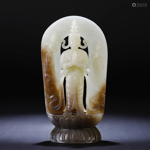 A Chinese Carved White Jade Standing Avalokitesvara Qing Dyn...