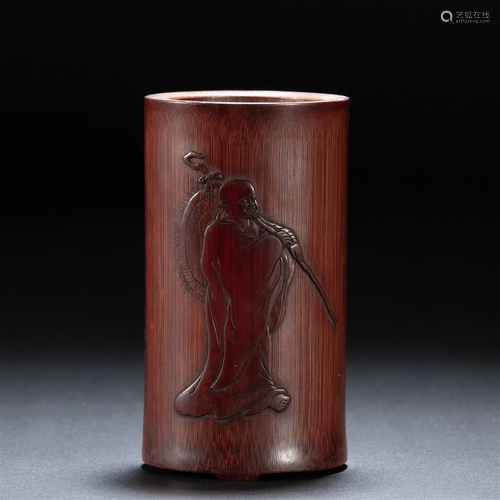 A Chinese Carved Bamboo Brushpot Qing Dyn.