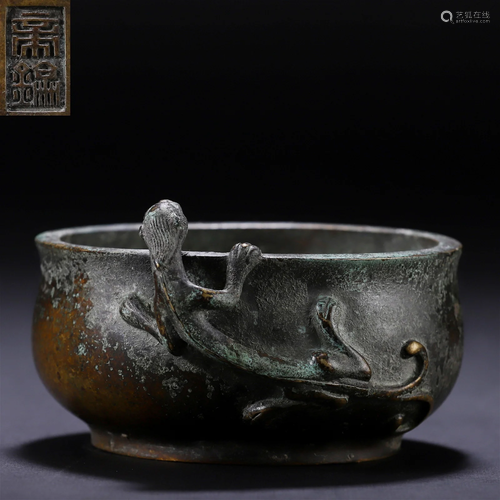 A Chinese Bronze Chilong Censer Qing Dyn.