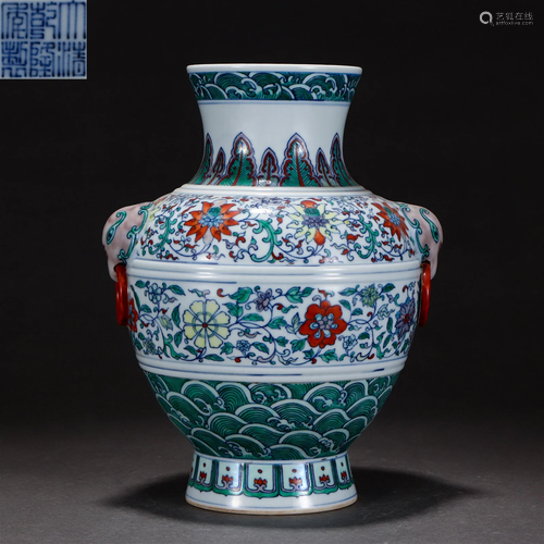 A Chinese Doucai Glazed Zun Vase Qing Dyn.