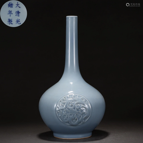 A Chinese Sky Blue Glazed Bottle Vase Qing Dyn.