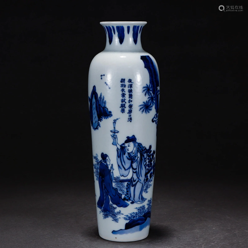 A Chinese Blue and White Figural Story Sleeve Vase Qing Dyn.