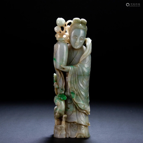 A Chinese Carved Jadeite Standing Figure Qing Dyn.