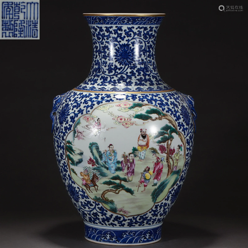 A Chinese Underglaze Blue and Famille Rose Zun Vase Qing Dyn...