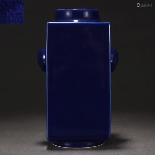 A Chinese Blue Glazed Squared Vase Qing Dyn.