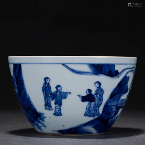 A Chinese Blue and White Figural Story Bowl Qing Dyn.