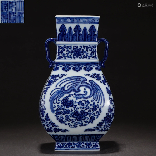 A Chinese Blue and White Phoenix Vase Qing Dyn.