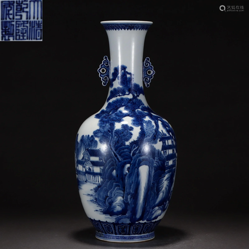 A Chinese Blue and White Landscape Vase Qing Dyn.