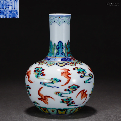 A Chinese Doucai Glazed Bats and Clouds Bottle Vase Qing Dyn...