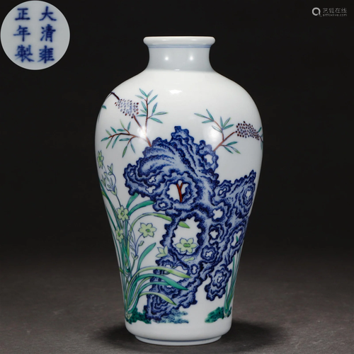 A Chinese Doucai Glazed Vase Meiping Qing Dyn.