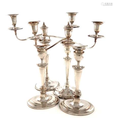 A pair of George III old Sheffield plated candelabra, unmark...