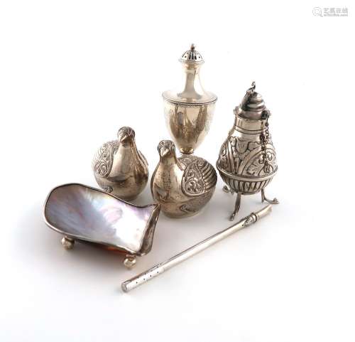 A collection of foreign silver and metalware items, comprisi...