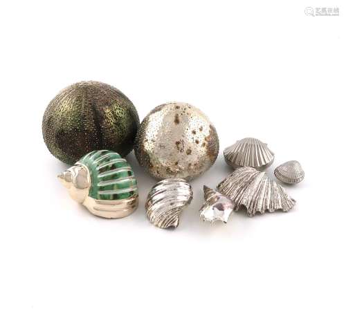 A collection of silver, metal ware and electroplated shells,...