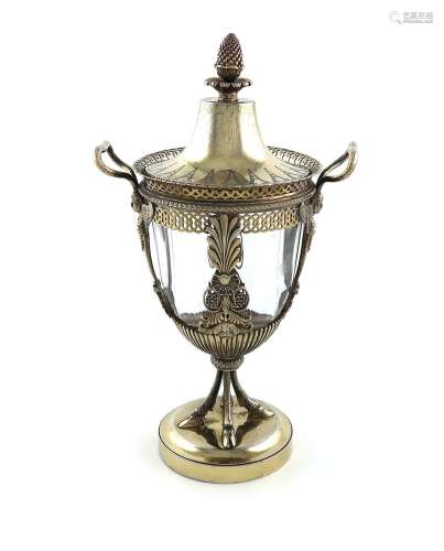 An early 19th century French silver-gilt two-handled sugar v...