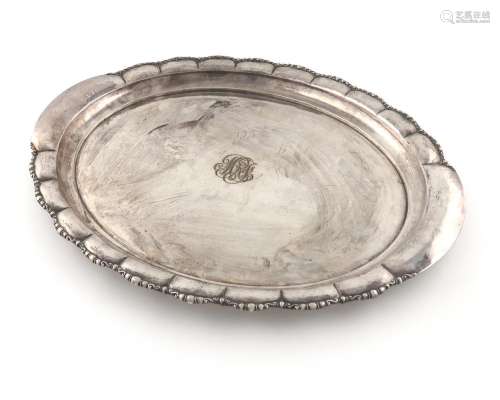 A German silver tray, by Posen, circa 1920, oval form, spot-...