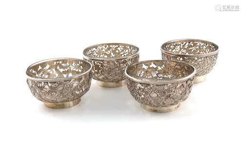 A set of four Chinese silver bowls, marked with Chinese char...